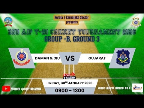 2nd AIP T20 Cricket tournament 2026 Group B Daman & Diu Police vs Gujarat Police at Benguluru