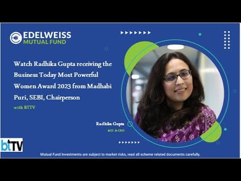 Watch Radhika Gupta receiving the Business Today Most Powerful Women Award 2023 from Madhabi Puri,