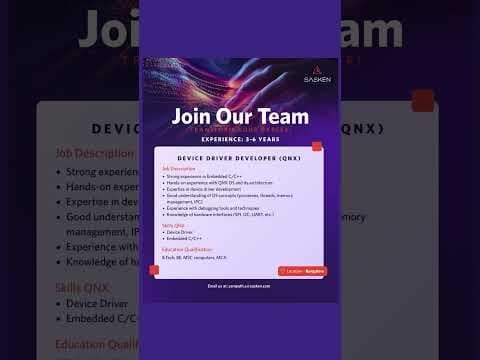 We're hiring a Device Driver Developer (QNX) | Exp: 3–6 Years