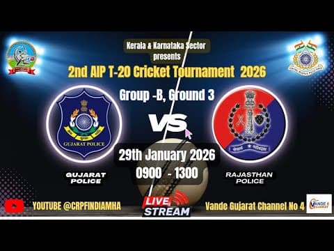 2nd AIP T20 Cricket tournament 2026 Group B Gujarat Police  vs Rajasthan Police at Bengaluru