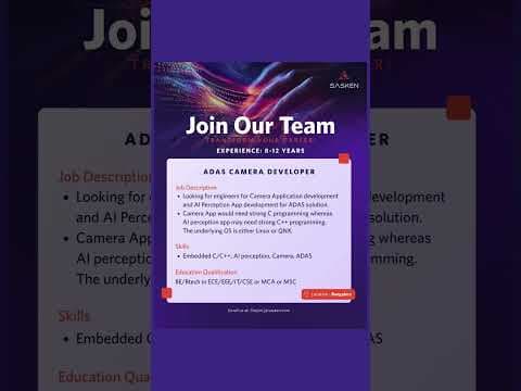 Hiring ADAS Camera Developer | Bangalore | Experience: 8–12 Years