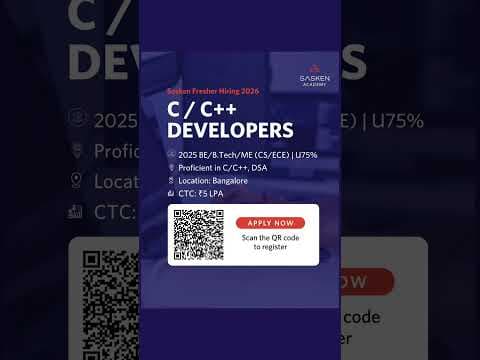 Sasken Freshers Hiring 2026 | C/C++ Developers | Apply Now
